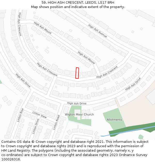 59, HIGH ASH CRESCENT, LEEDS, LS17 8RH: Location map and indicative extent of plot