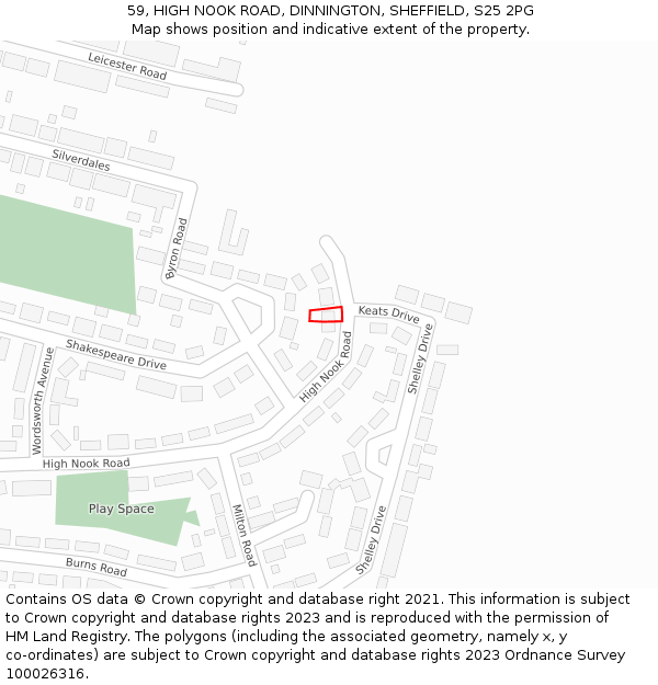 59, HIGH NOOK ROAD, DINNINGTON, SHEFFIELD, S25 2PG: Location map and indicative extent of plot