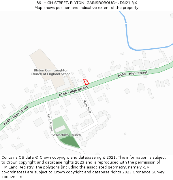 59, HIGH STREET, BLYTON, GAINSBOROUGH, DN21 3JX: Location map and indicative extent of plot