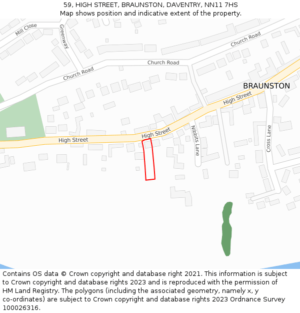 59, HIGH STREET, BRAUNSTON, DAVENTRY, NN11 7HS: Location map and indicative extent of plot