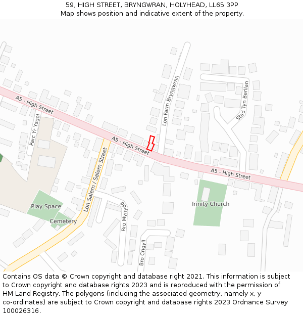 59, HIGH STREET, BRYNGWRAN, HOLYHEAD, LL65 3PP: Location map and indicative extent of plot