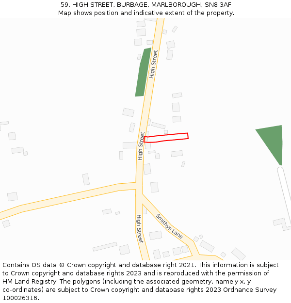 59, HIGH STREET, BURBAGE, MARLBOROUGH, SN8 3AF: Location map and indicative extent of plot