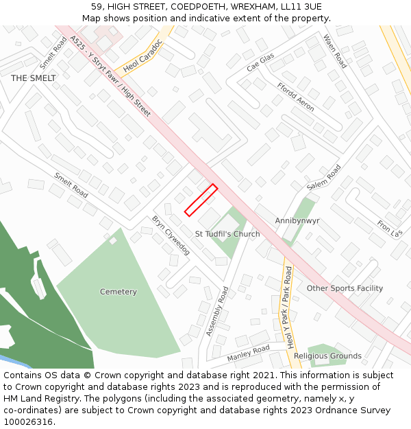 59, HIGH STREET, COEDPOETH, WREXHAM, LL11 3UE: Location map and indicative extent of plot