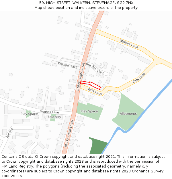 59, HIGH STREET, WALKERN, STEVENAGE, SG2 7NX: Location map and indicative extent of plot