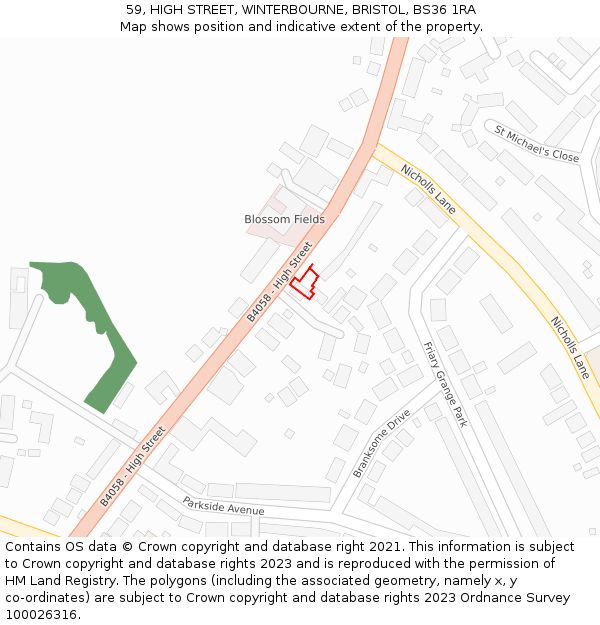 59, HIGH STREET, WINTERBOURNE, BRISTOL, BS36 1RA: Location map and indicative extent of plot