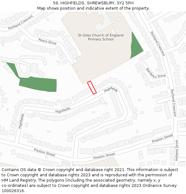 59, HIGHFIELDS, SHREWSBURY, SY2 5PH: Location map and indicative extent of plot