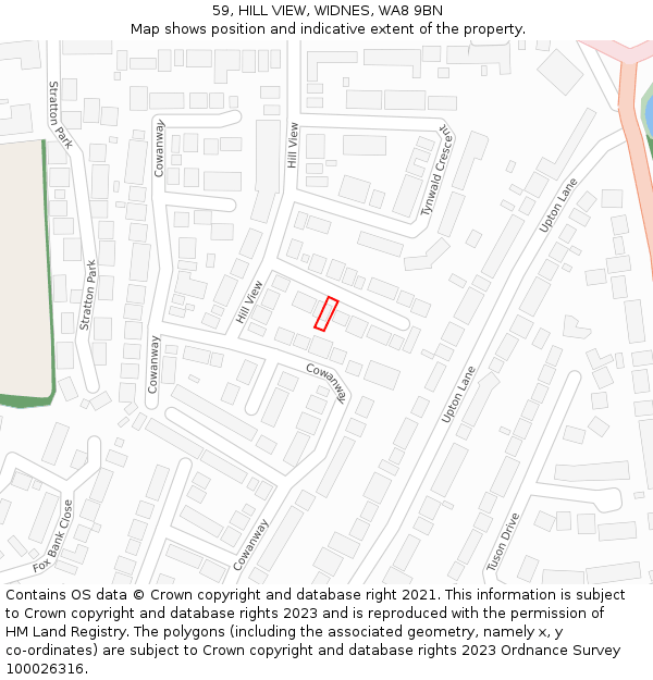 59, HILL VIEW, WIDNES, WA8 9BN: Location map and indicative extent of plot