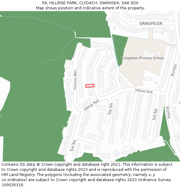 59, HILLRISE PARK, CLYDACH, SWANSEA, SA6 5DX: Location map and indicative extent of plot