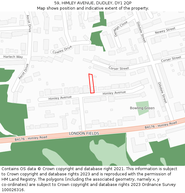 59, HIMLEY AVENUE, DUDLEY, DY1 2QP: Location map and indicative extent of plot