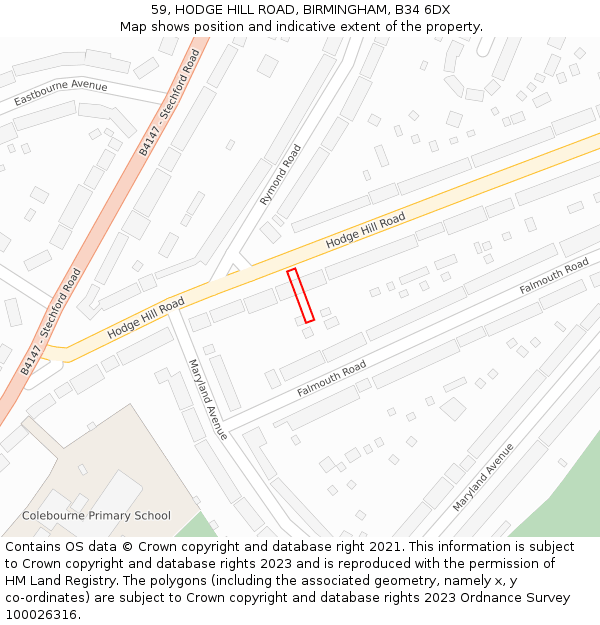 59, HODGE HILL ROAD, BIRMINGHAM, B34 6DX: Location map and indicative extent of plot