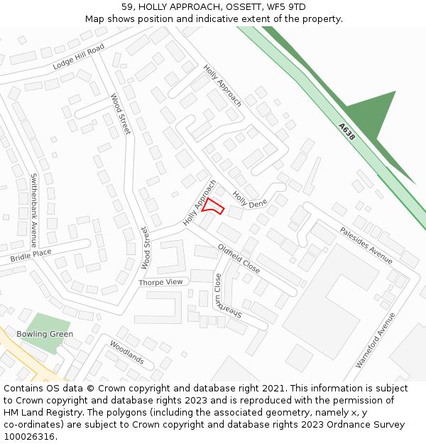 59, HOLLY APPROACH, OSSETT, WF5 9TD: Location map and indicative extent of plot