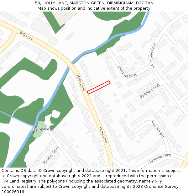 59, HOLLY LANE, MARSTON GREEN, BIRMINGHAM, B37 7AN: Location map and indicative extent of plot