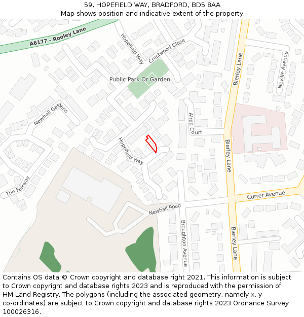 59, HOPEFIELD WAY, BRADFORD, BD5 8AA: Location map and indicative extent of plot
