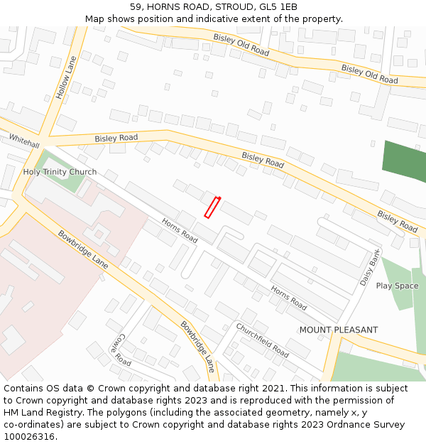 59, HORNS ROAD, STROUD, GL5 1EB: Location map and indicative extent of plot