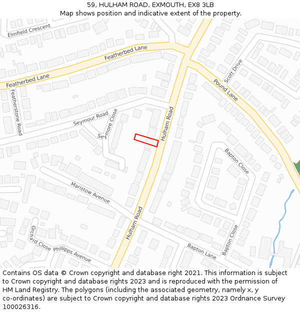 59, HULHAM ROAD, EXMOUTH, EX8 3LB: Location map and indicative extent of plot