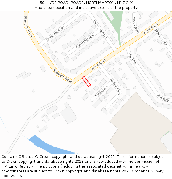 59, HYDE ROAD, ROADE, NORTHAMPTON, NN7 2LX: Location map and indicative extent of plot