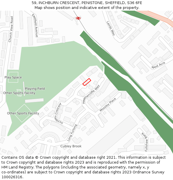 59, INCHBURN CRESCENT, PENISTONE, SHEFFIELD, S36 6FE: Location map and indicative extent of plot