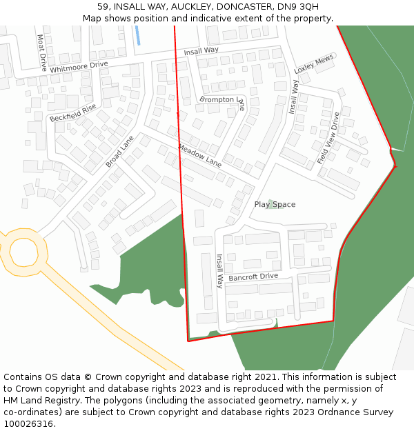 59, INSALL WAY, AUCKLEY, DONCASTER, DN9 3QH: Location map and indicative extent of plot