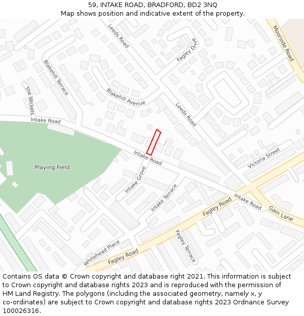 59, INTAKE ROAD, BRADFORD, BD2 3NQ: Location map and indicative extent of plot