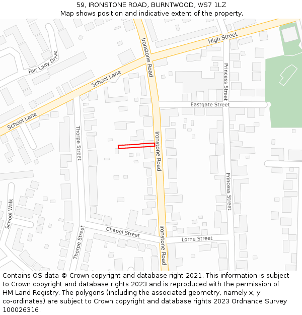 59, IRONSTONE ROAD, BURNTWOOD, WS7 1LZ: Location map and indicative extent of plot