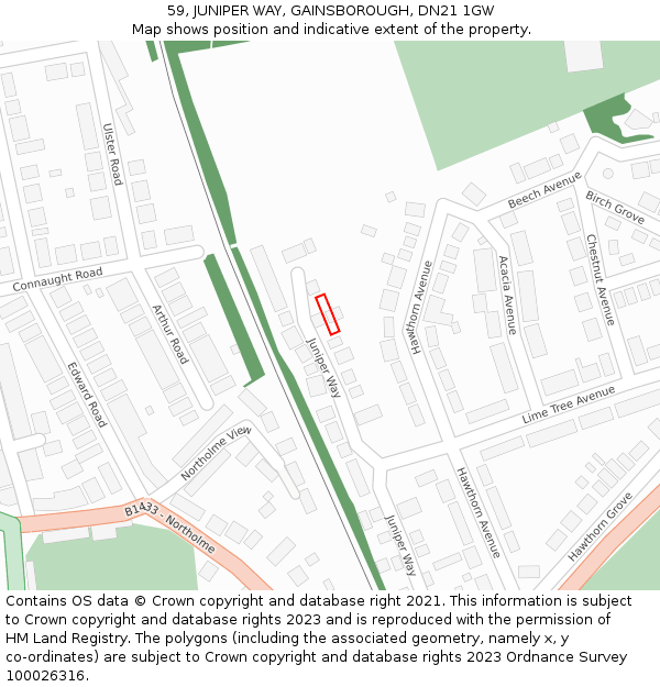 59, JUNIPER WAY, GAINSBOROUGH, DN21 1GW: Location map and indicative extent of plot