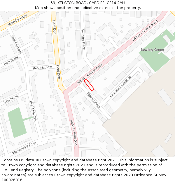 59, KELSTON ROAD, CARDIFF, CF14 2AH: Location map and indicative extent of plot