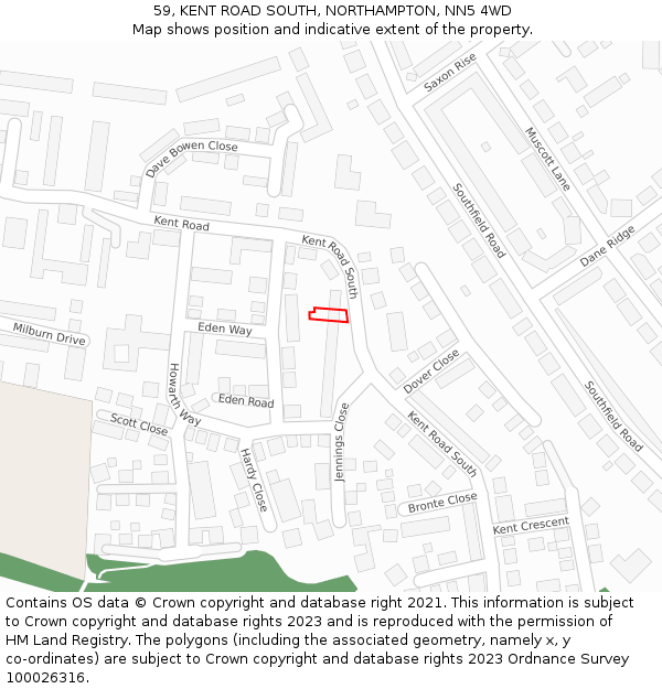 59, KENT ROAD SOUTH, NORTHAMPTON, NN5 4WD: Location map and indicative extent of plot