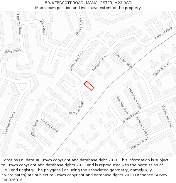 59, KERSCOTT ROAD, MANCHESTER, M23 0GD: Location map and indicative extent of plot