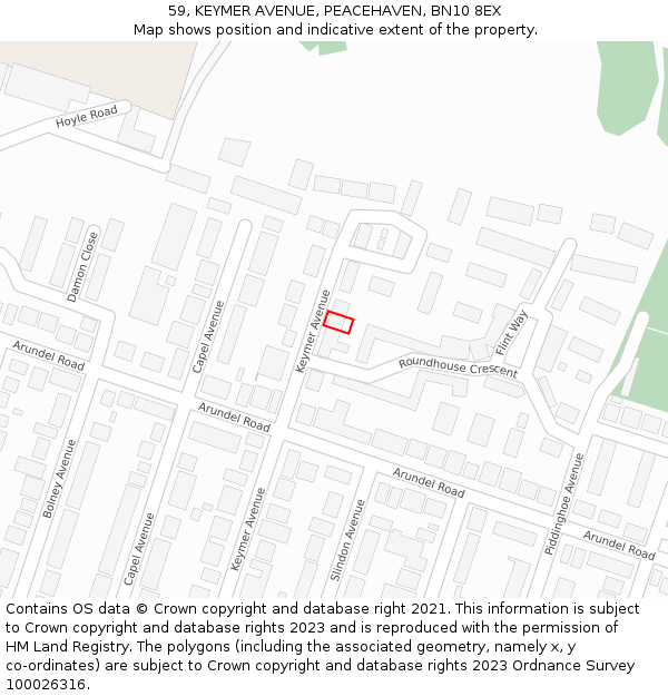 59, KEYMER AVENUE, PEACEHAVEN, BN10 8EX: Location map and indicative extent of plot