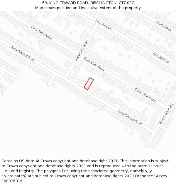 59, KING EDWARD ROAD, BIRCHINGTON, CT7 0EG: Location map and indicative extent of plot