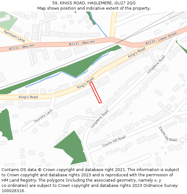 59, KINGS ROAD, HASLEMERE, GU27 2QG: Location map and indicative extent of plot