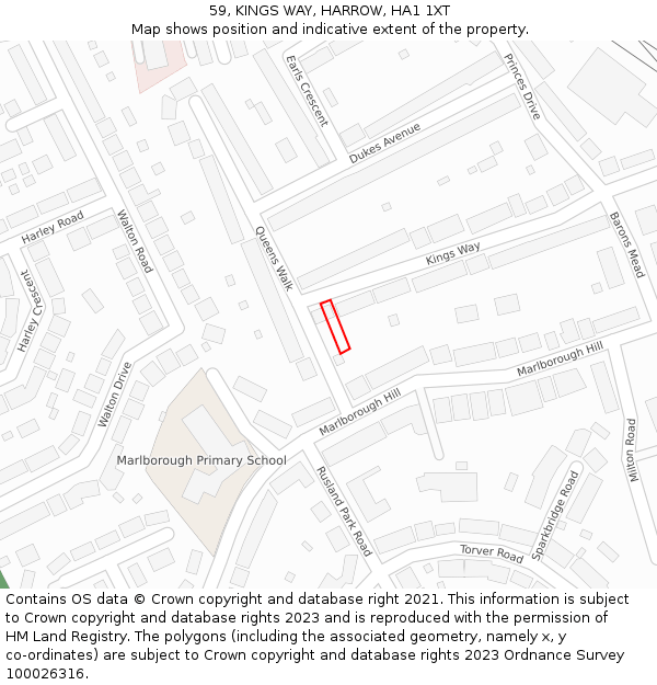 59, KINGS WAY, HARROW, HA1 1XT: Location map and indicative extent of plot