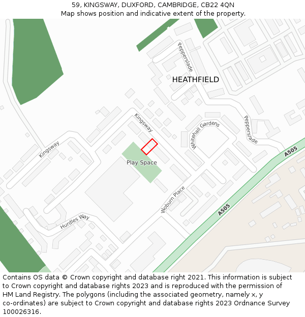 59, KINGSWAY, DUXFORD, CAMBRIDGE, CB22 4QN: Location map and indicative extent of plot