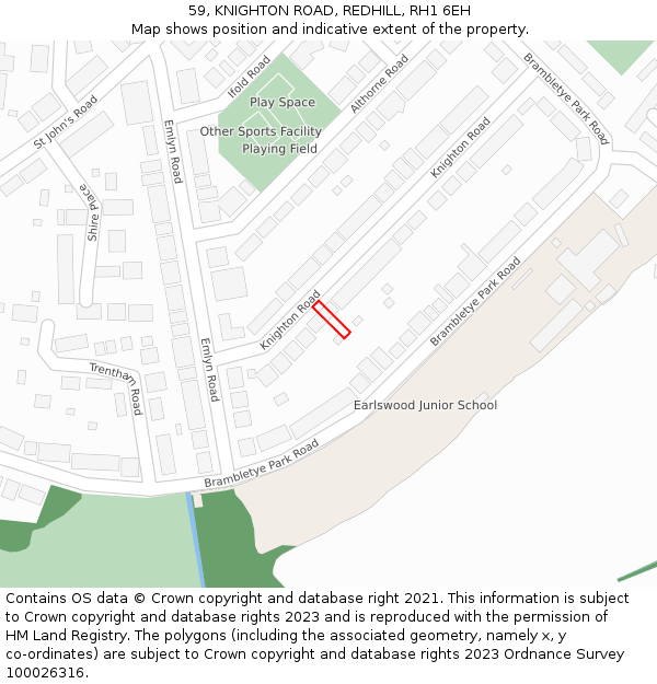 59, KNIGHTON ROAD, REDHILL, RH1 6EH: Location map and indicative extent of plot