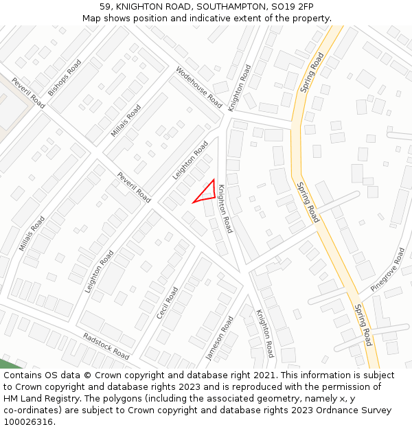 59, KNIGHTON ROAD, SOUTHAMPTON, SO19 2FP: Location map and indicative extent of plot