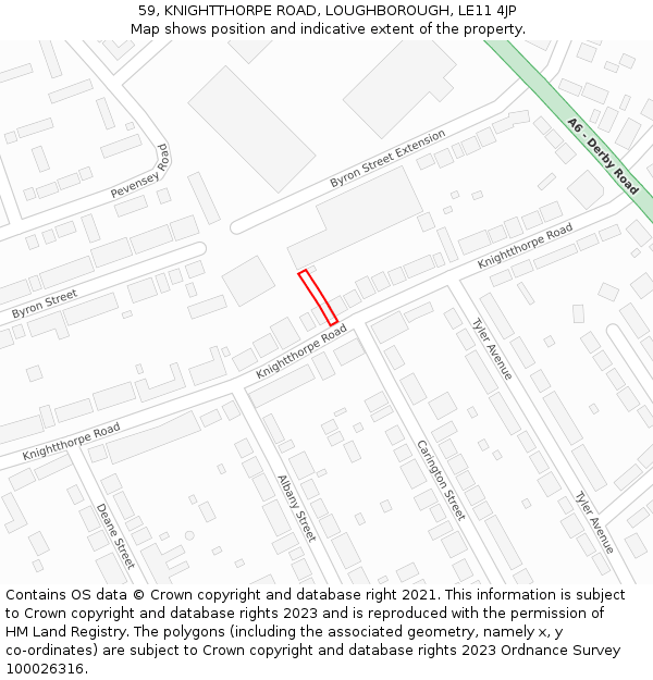 59, KNIGHTTHORPE ROAD, LOUGHBOROUGH, LE11 4JP: Location map and indicative extent of plot