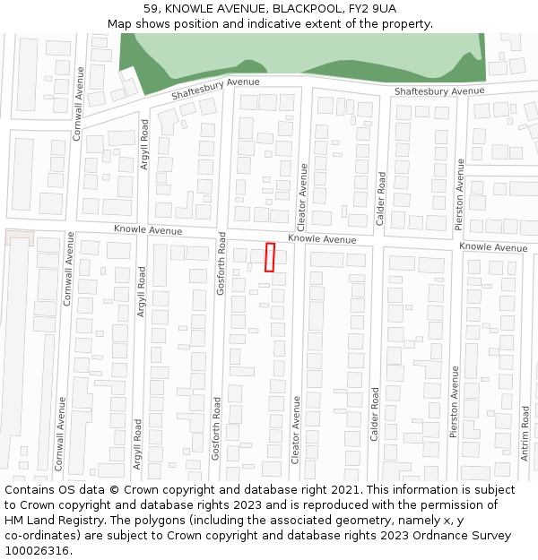 59, KNOWLE AVENUE, BLACKPOOL, FY2 9UA: Location map and indicative extent of plot