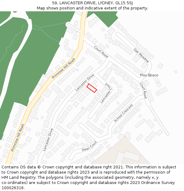 59, LANCASTER DRIVE, LYDNEY, GL15 5SJ: Location map and indicative extent of plot