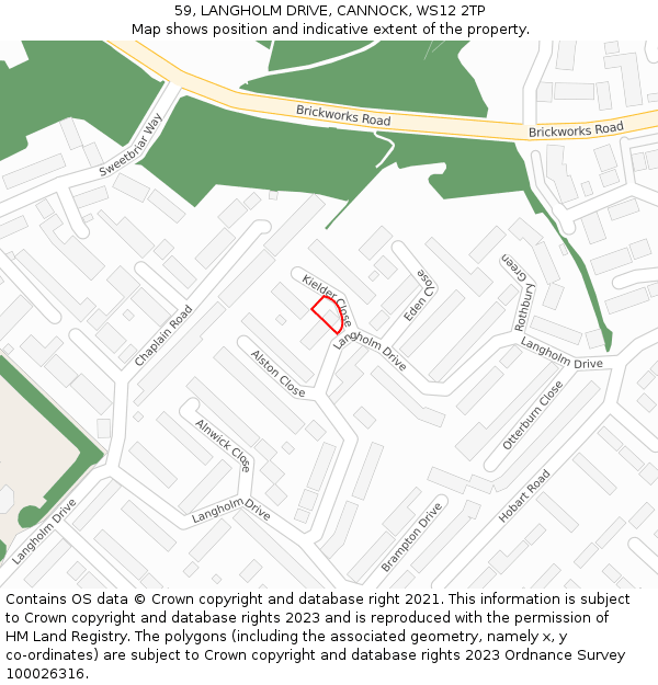 59, LANGHOLM DRIVE, CANNOCK, WS12 2TP: Location map and indicative extent of plot