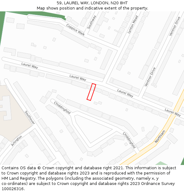 59, LAUREL WAY, LONDON, N20 8HT: Location map and indicative extent of plot