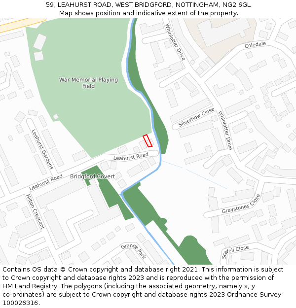 59, LEAHURST ROAD, WEST BRIDGFORD, NOTTINGHAM, NG2 6GL: Location map and indicative extent of plot