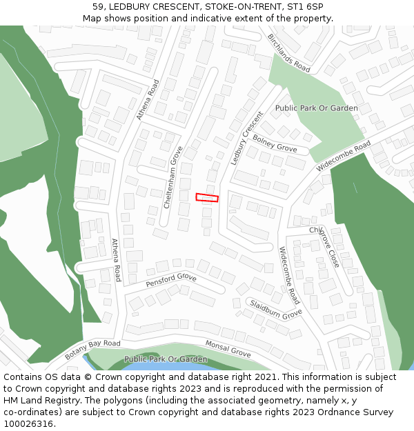 59, LEDBURY CRESCENT, STOKE-ON-TRENT, ST1 6SP: Location map and indicative extent of plot