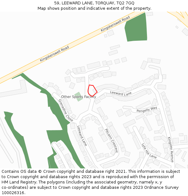 59, LEEWARD LANE, TORQUAY, TQ2 7GQ: Location map and indicative extent of plot