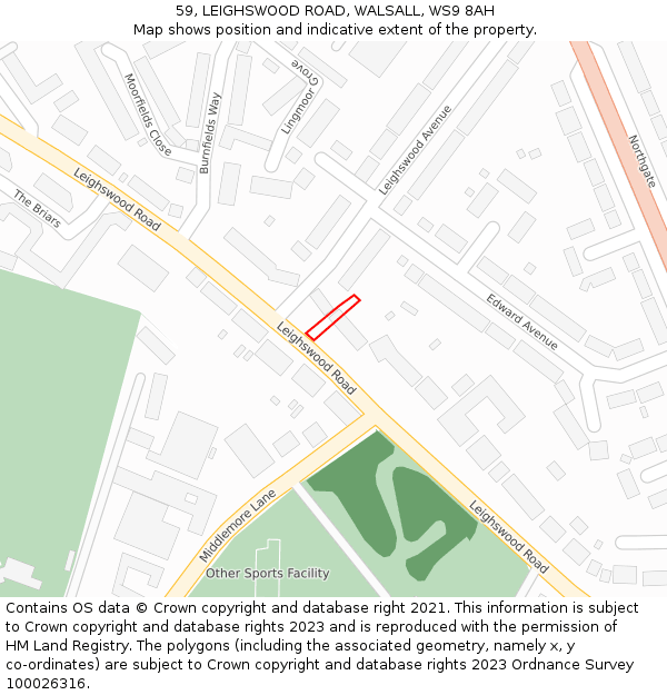 59, LEIGHSWOOD ROAD, WALSALL, WS9 8AH: Location map and indicative extent of plot