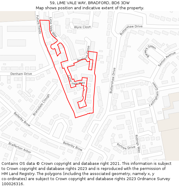 59, LIME VALE WAY, BRADFORD, BD6 3DW: Location map and indicative extent of plot