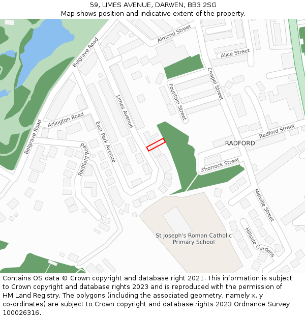 59, LIMES AVENUE, DARWEN, BB3 2SG: Location map and indicative extent of plot