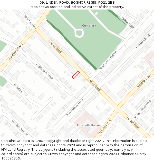 59, LINDEN ROAD, BOGNOR REGIS, PO21 2BB: Location map and indicative extent of plot