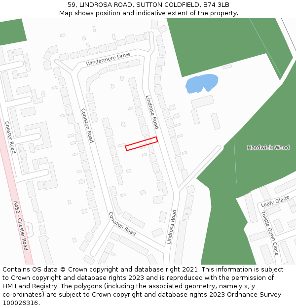 59, LINDROSA ROAD, SUTTON COLDFIELD, B74 3LB: Location map and indicative extent of plot