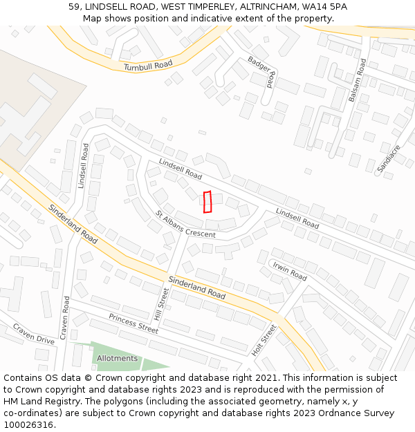 59, LINDSELL ROAD, WEST TIMPERLEY, ALTRINCHAM, WA14 5PA: Location map and indicative extent of plot