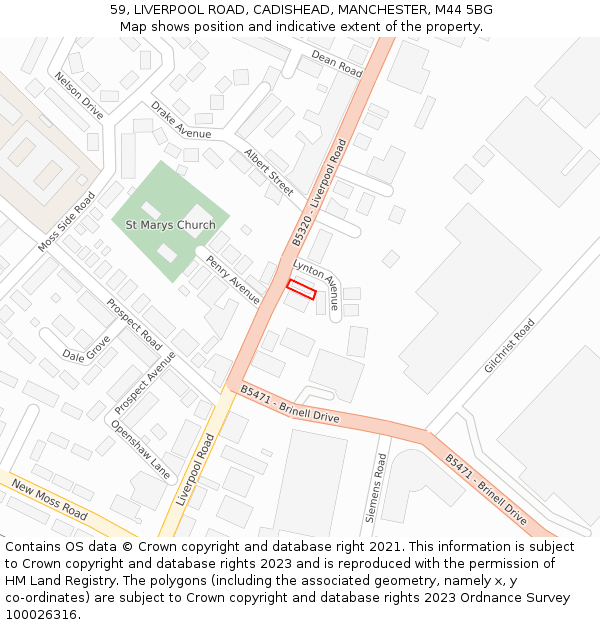 59, LIVERPOOL ROAD, CADISHEAD, MANCHESTER, M44 5BG: Location map and indicative extent of plot